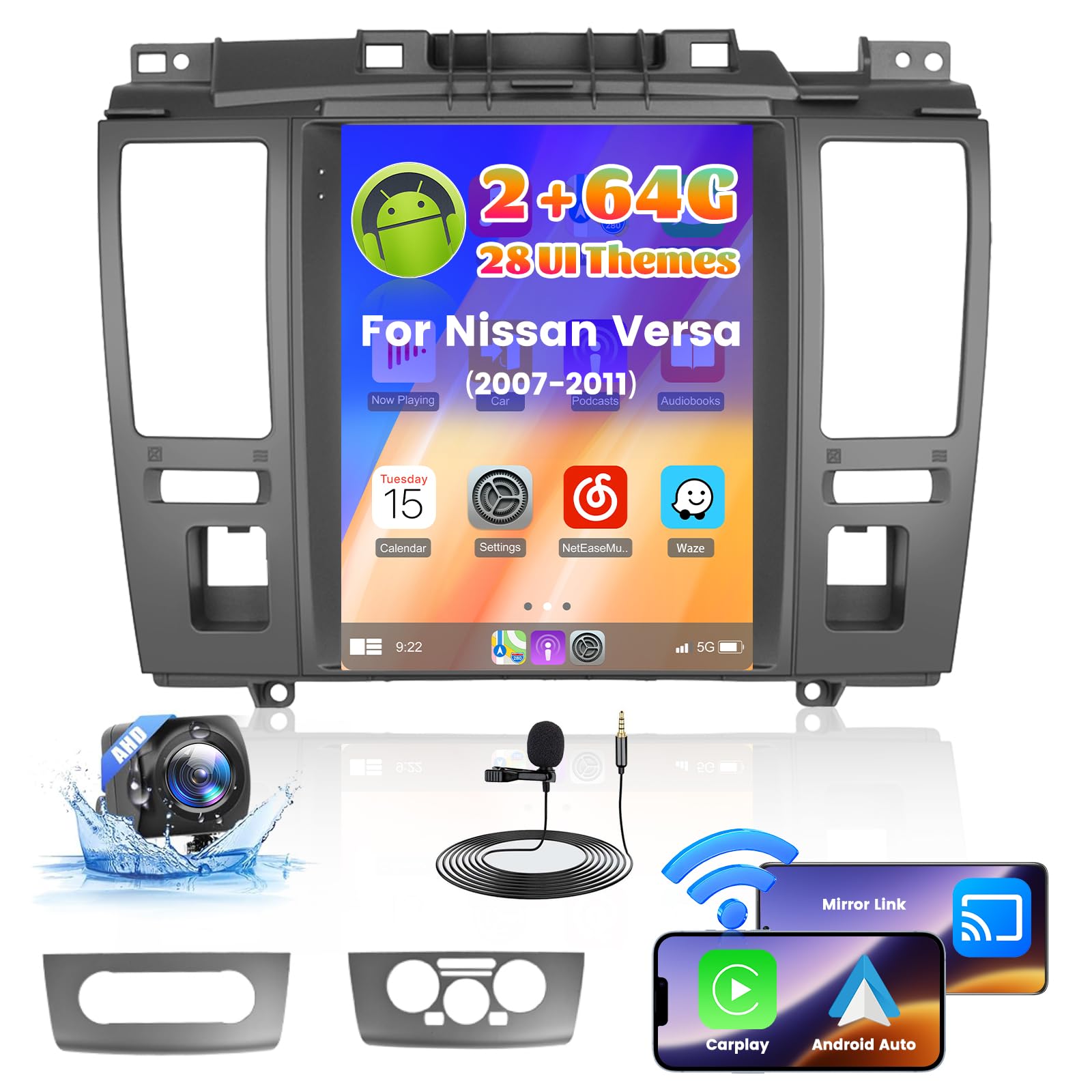 Photo 1 of [Upgrade Packaging] 2+64G Radio for Nissan Versa 2007 2008 2009 2010 2011 Android Car Stereo Wireless Carplay, 9.7 inch Touch Screen for Versa Android Auto Bluetooth GPS WiFi FM RDS Mirror Link 28UI