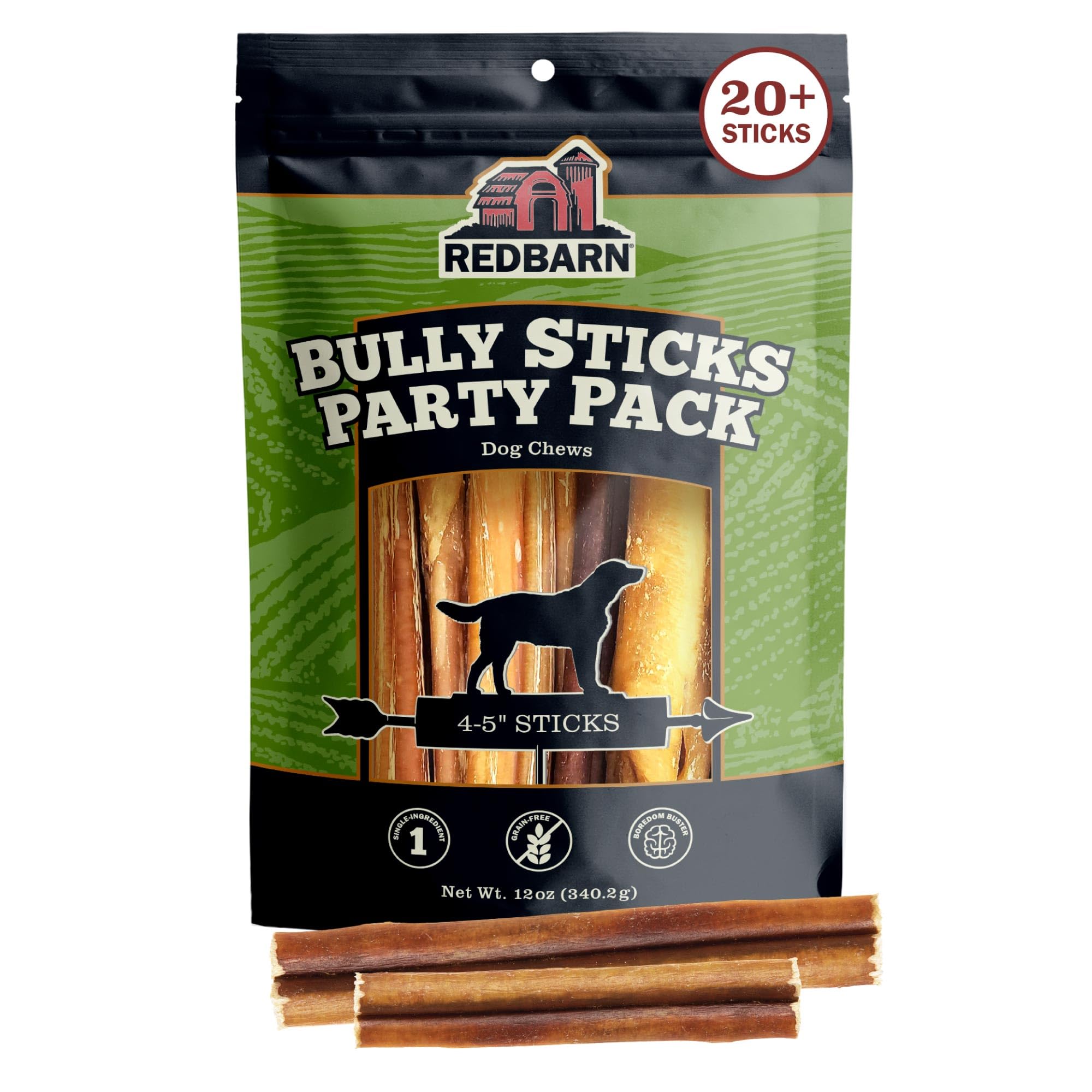 Redbarn Pet Products All Natural 4-5" Bully Sticks for Small & Medium Dogs - Healthy Long Lasting Chews Variety Party Pack - 100% Beef Single Ingredient Low Odor Rawhide Free - Bag, 12oz Image