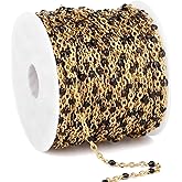 33 Feet Gold Enamel Chains Bulk, 2mm 18K Gold PVD Plated 304 Stainless Steel Black Enamel Beaded Cable Link Chain Roll Spool for Jewelry Making