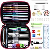 Uplayteck Crochet Hook Kit Aluminu&Stainless Steel 100 Pieces with Case Ergonomic Knitting Needles Set 0.66mm-6.5mm for Adult