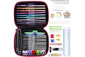 Uplayteck Crochet Hook Kit Aluminu&Stainless Steel 100 Pieces with Case Ergonomic Knitting Needles Set 0.66mm-6.5mm for Adult