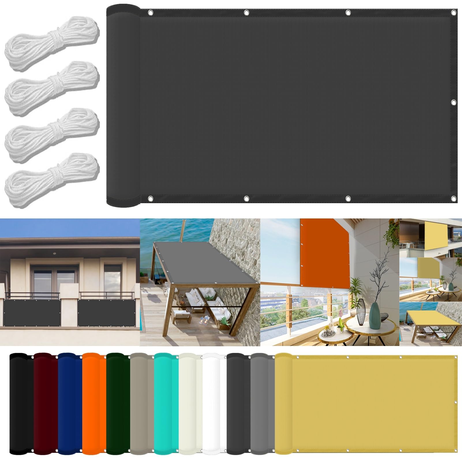 Square Shade Sail Canopy 0.9 x 2 m(3 x 6.6ft) Waterproof Sunscreen Awning 98% UV Block with Free Rope & Fixing Kit Carport Swimming Plants Shade Netting, Dark Grey