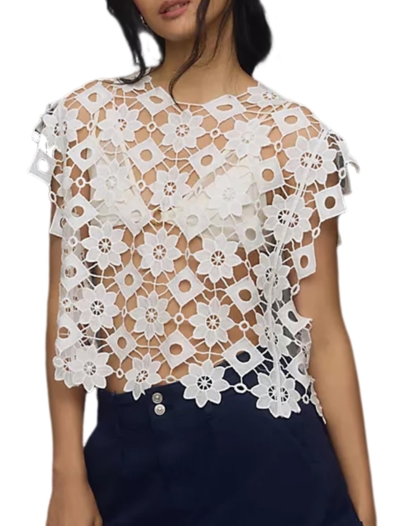Yimoon Women's Floral Shell Vest Top Hollow Out