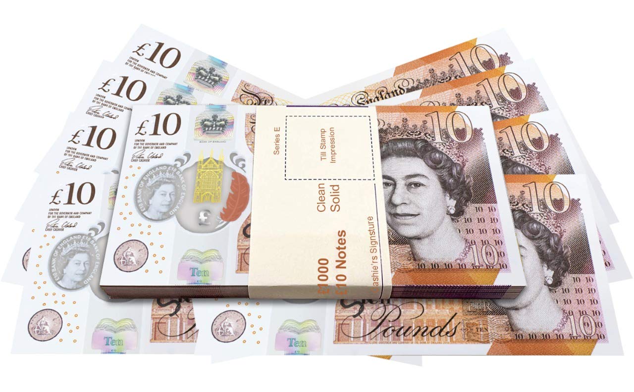 Prop Money Cash - £10 Note Stacks for Pranks & Movies - Fake 10 Notes for Casino, Photo Booth Play