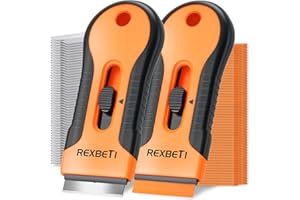 REXBETI Razor Blade Scraper Tool, 2 Pack Razor Scraper Set with Extra 80Pcs Razor Blades -30Pcs Metal and 50Pcs Plastic Blades, Cleaning Scraper Tool, Cooktop, Paint, Glass Scraper