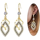 Dangle Earrings for Women, 925 Sterling Silver Handmade Linear Swirl Wire Bohemian Boho 14K Gold Diamonds Earrings Hypoallergenic Fashion Jewelry Gifts for women