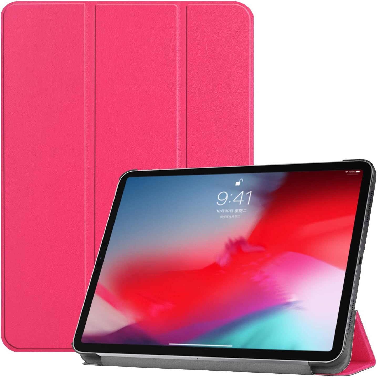 iPad Pro 11 2018 Case COKOVI Ultra Slim Lightweight PU Leather Folio Case Stand Cover With with Auto Sleep/Wake foriPad pro 11 inch 2018 (Rose Red)