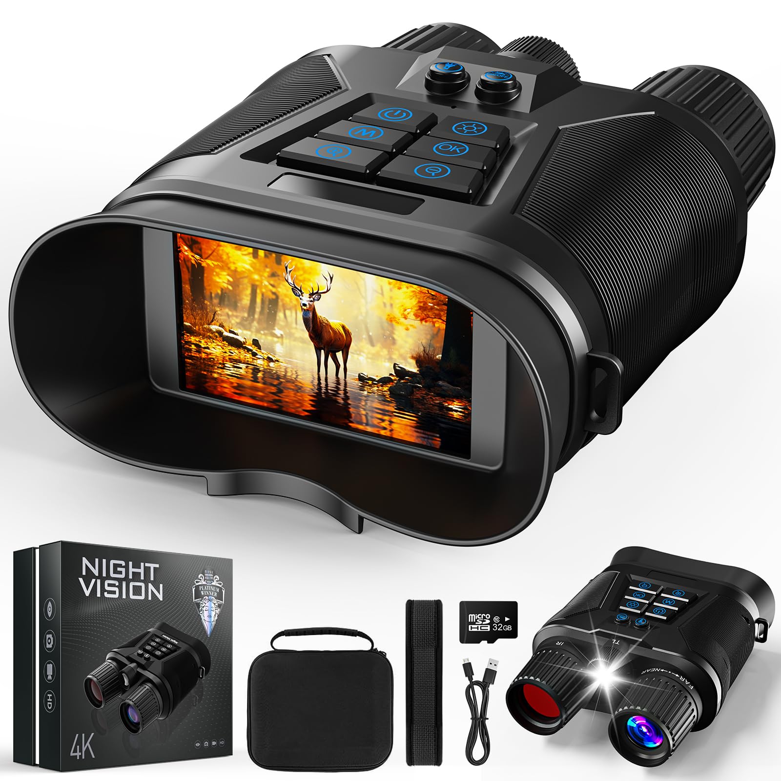 Photo 1 of seanme Night Vision Goggles with Camera, 4K Night Vision Binoculars for Adults, 3280FT Infrared, 3" Large Screen, 8X Digital Zoom, 5000 mAh Battery and 32GB Memory Card for Saving Photos and Videos