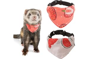 HACRAHO 2-Pack Ferret Bandana Collar & Bibs, Quick Release Buckle, Fruit Pattern, Small Size, Red & Pink
