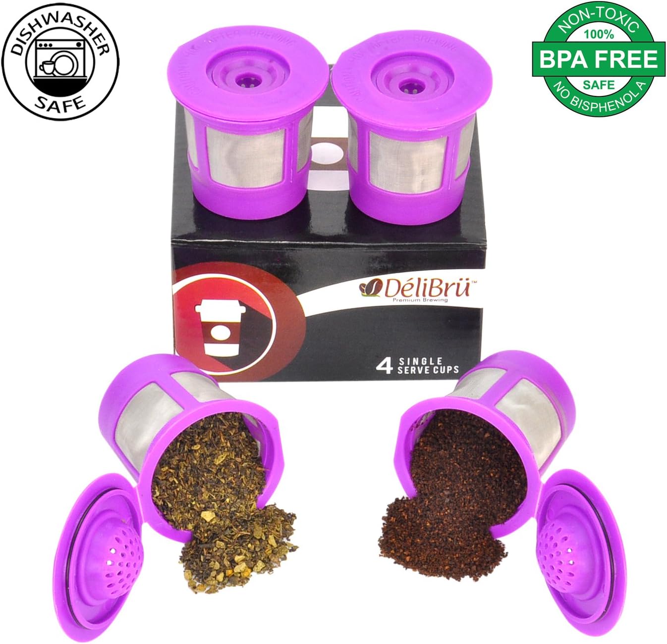 Reusable K Cups for Keurig 2.0 & 1.0 4 PACK Coffee Makers. Universal Refillable KCups, Keurig filter, Reusable kcup, k cup k-cups reusable filter by Delibru: Kitchen & Dining