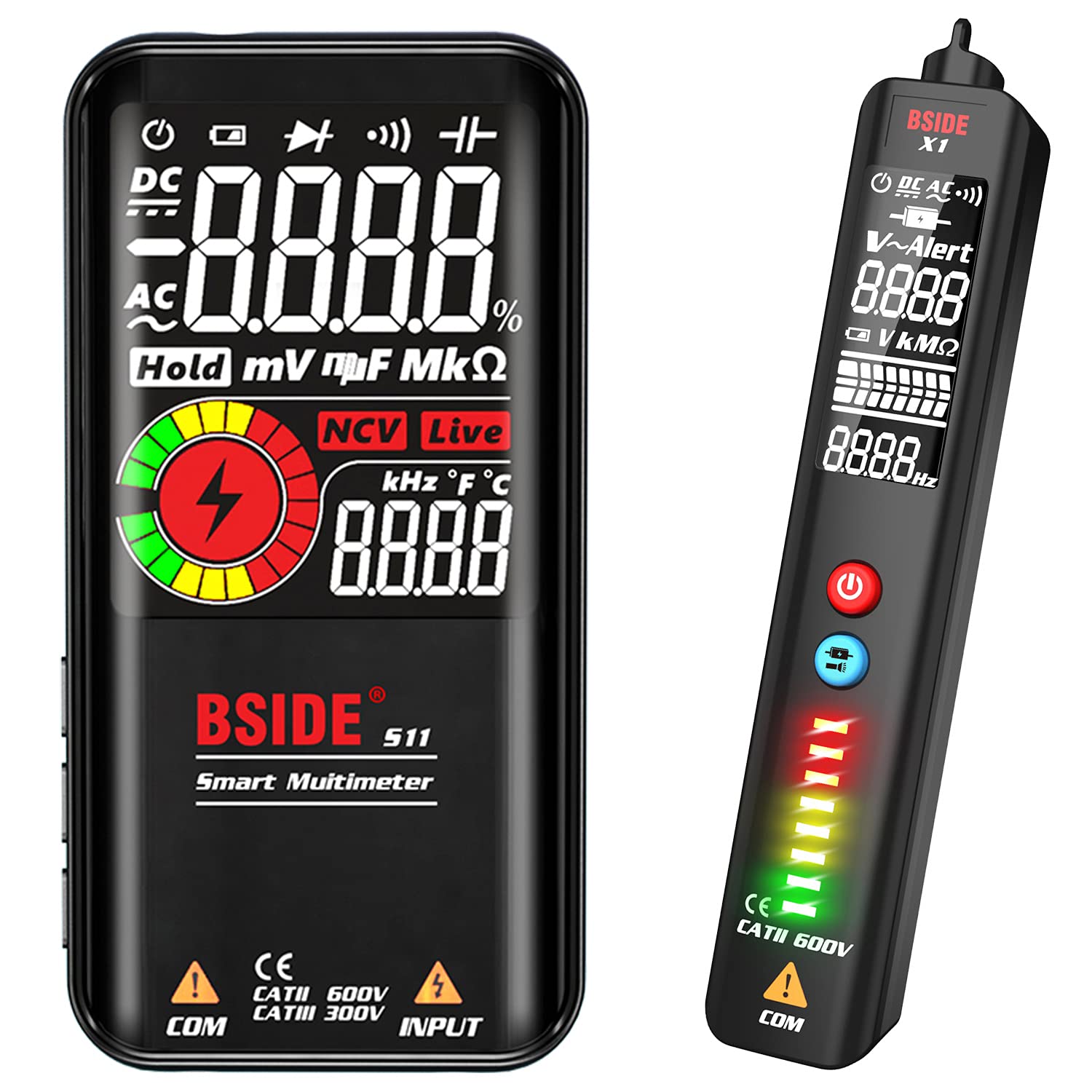 BSIDE Multimeter & Voltage Tester Kit, Rechargeable Color LCD Digital Voltmeter and EBTN Display Voltage Detector Combo Electrical Test Kit, Pocket size