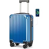 Personal Item Suitcase 18x14x8 Inches Hardside Built In TSA Lock & USB Port Lightweight Luggage Silent Double Spinner Wheels Maximum Underseat Carry-On Bag For Spirit and Frontier (Royal Blue)
