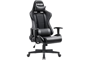 Furniwell Gaming Chair Racing Computer Chair Office Desk Chair Adjustable Swivel High Back Carbon Fiber Style Leather Executive Ergonomic Chair with Headrest and Lumbar Support (Black)
