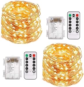 ECOWHO String Lights, 66ft 200 LED Battery Powered Fairy Lights, 8 Lighting Modes, Decorative Warm White Lights for Bedroom, Patio, Garden, Wedding (2 Pack)