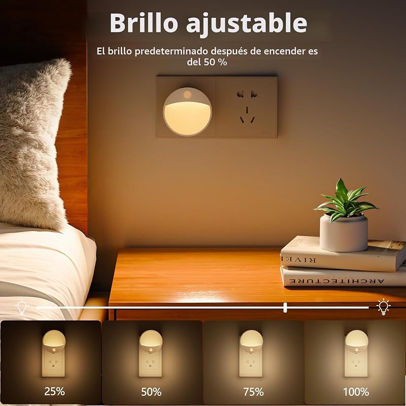 Luz noturna com sensor de movimento e crepúsculo, LED plug-in, brilho regulável - 2 unidades, ideal para quarto, quarto das crianças, bebé, casa de banho, corredor e escadas