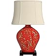 Oriental Furniture 27" Fruitful Harvest Porcelain Lamp, Red