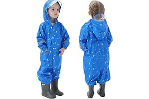 Hovkib Toddler Kids Rain Suit Girls Boys One Piece Raincoat Waterproof Coverall Lightweight Rainwear Rain Jacket 1-10 Years
