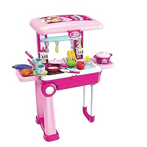 Toy Chef 2-in-1 Travel Suitcase Kitchen Set for Children | Includes Toy Pots, Pans, Dishes, Utensils & Foods ABS Plastic Pretend Play Kit for Boys & Girls | Great Gifting Idea Kitchen