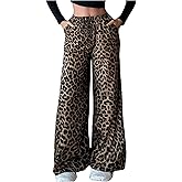 Floerns Women's Cheetah Print Y2K Pants Drawstring Waist Wide Leg Baggy Pants