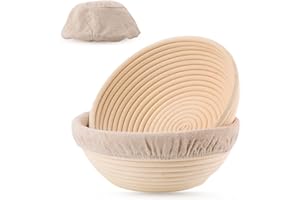 Joyyy Sourdough Bread Proofing Baskets with Liner, Dough Rising Ratten Bowl for Bread Making and Baking, Round, 8.5 inch (Set of 2)