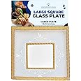 Square Tempered Glass Serving Tray – 13-Inch Decorative Platter with Gold Trim, Durable, Microwave Oven & Dishwasher Safe Food Tray for Serving Dishes, Snacks & Desserts, Ideal Gift for Mothers