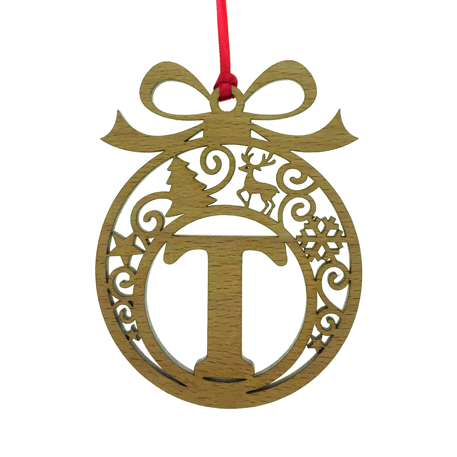 Personalised Christmas tree bauble decoration pendant ornament: Letter T — image 1