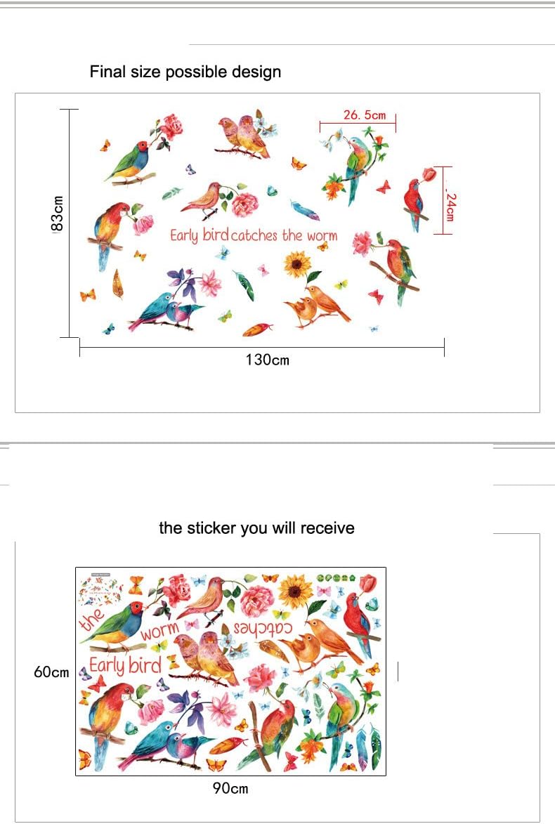 Lichi Watercolor birds Parrots Wall Sticker for Home Decor - Early Birds - Image 3