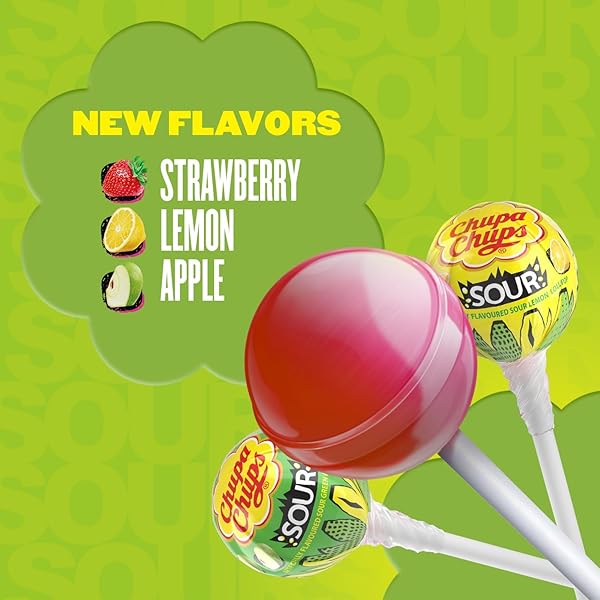 CHUPA CHUPS SOUR LOLLIPOPS, VARIETY PACK, LEMON, STRAWBERY & APPLE FLAVORED, INDIVIDUALLY WRAPPED BULK SOUR CANDY SUCKERS FOR ADULTS & KIDS, BAG OF 25