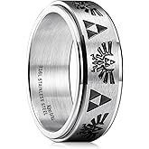 King Will 6mm 7mm 8mm Silver Black Stainless Steel Ring Spinner Ring Anxiety Relief Wedding Ring For Men Women Forest Elk Deer Family/Moon Star/Skull Head/Evil Eye/Poker Pattern Size 7-14