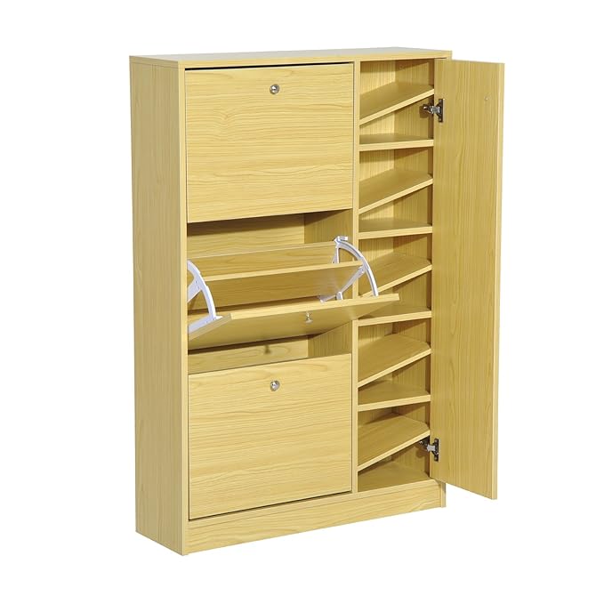 title=HOMCOM- Scarpiera Salvaspazio 8 Scomparti in Legno, 80 x 24 x 120cm