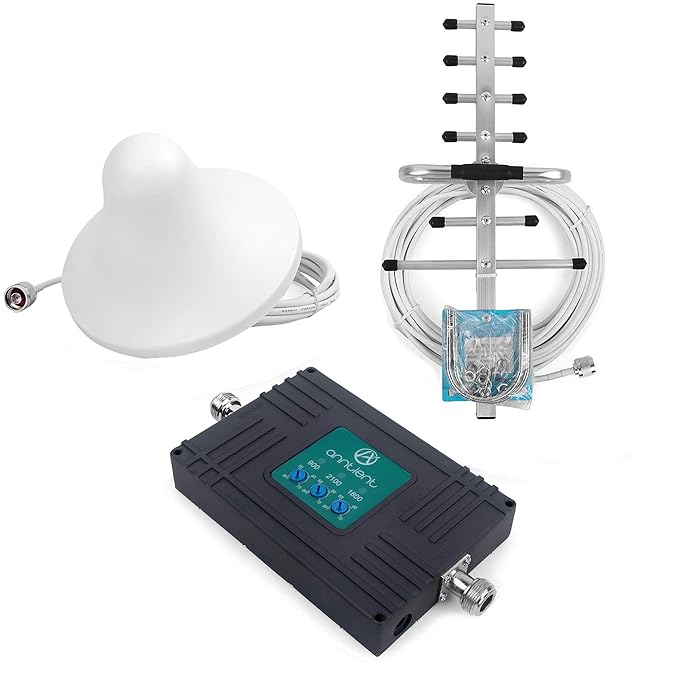 ANNTLENT Tri-Band Handy Signalverstärker, 900/1800/2100MHz Handy Repeater mit Dome Yagi Antenna für Hause, Büro, Keller