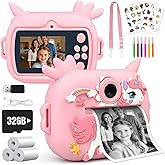Kids Camera Instant Print, 1080P Kids Instant Cameras with Photo Printing and Fun Learning, Christmas Stuffers Birthday Gifts for Girls Age 3-12, Portable Toy for 3 4 5 6 7 8 9 10 Girls Boys, Pink