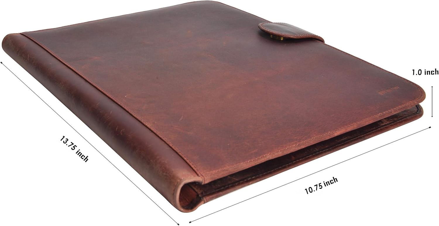 Leather Portfolio for Men and Women - Multi Pocket Padfolio Folder (Brown Crazy Horse) : Office Products