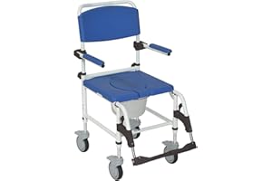 Drive Medical NRS185007 Aluminum Rehab Shower Commode Chair with Four Rear-locking Casters, Blue