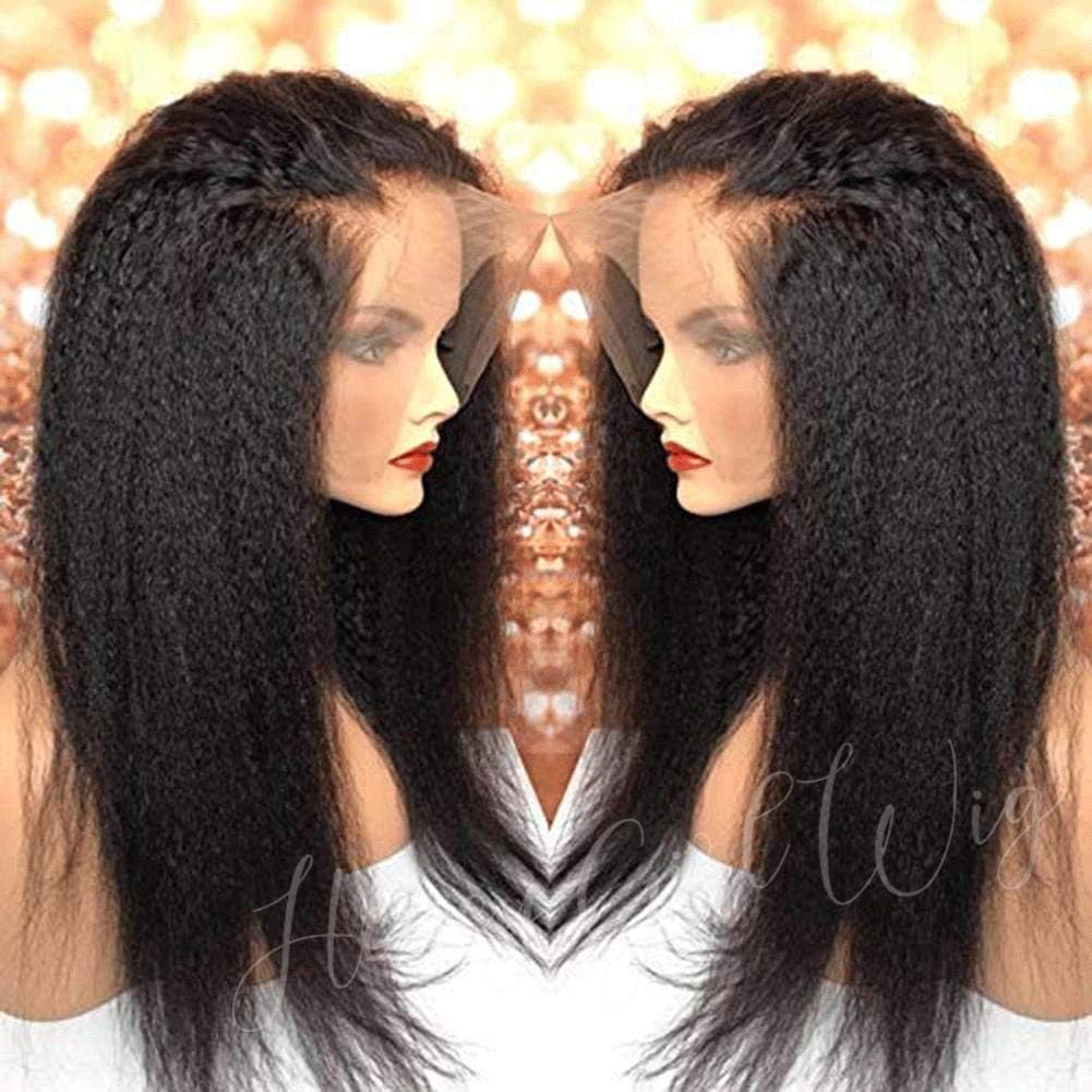 Fake Scalp Lace Wig Glueless 13x6 Lace Front Wig 10A Italian Yaki Human Hair Wigs for Black Women with Baby Hair Fake Scalp 13x6 Lace Frontal Wig Pre Plucked Kinky Straight Wigs 8"130% #NC