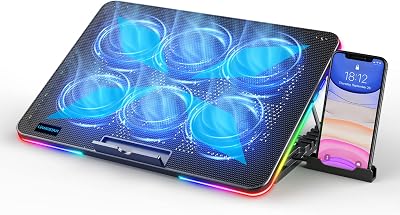 LIANGSTAR Laptop Cooling Pad 6 Fans 10 RGB Modes 7 Height Adjustable 11.3-17 in