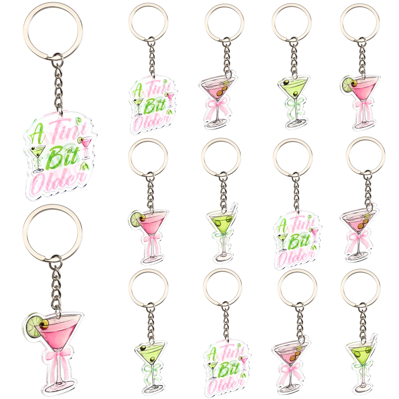Photo 1 of ** ONLY 6**
Serencatcher 12Pcs A Tini Bit Older Martini Keychains Gifts, Green Pink Martini Party Favors 5 Styles Double-Sided Printed Acrylic Keyrings for Cocktail A Tini Bit Older Birthday Bachelorette Party