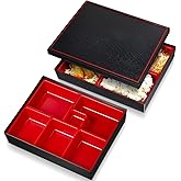 Teenyyou 2 Pcs Japanese Lunch Box Divided Bento Box with Greaseproof Adult Japanese Bento Lunch Container Sushi Home Restaurant(6 Compartments,12 x 9.5 x 2.2 Inch)