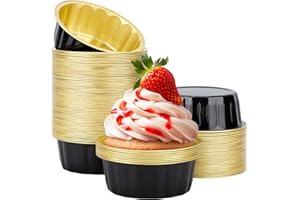 Disposable Baking Ramekins, Beasea 8 oz 100 Pack 3.9" Aluminum Foil Cups Bake Utility Ramekin Cup Souffle Cup Muffin Cupcake 