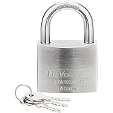 Fu Volante Stainless Steel Pin Tumbler Padlock, 304 Marine Series, Weatherproof Padlock for Outdoor use, 2 inch Wide Body, Ke
