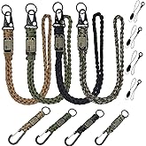 YIMITEE 8 Pcs Paracord Lanyard with USA Flag, Heavy Duty Parachute Rope Keychain, Outdoor Lanyard with Carabiner, Wrist Braided Strap for Men, Keys, Camera, Whistle, Wallet, ID Card Badge Holder