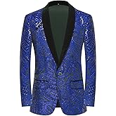 PYJTRL Men's Shiny Sequins Suit Jacket Classic Floral Suit Jacket Fashion,Suitable for Parties,Weddings,Banquets,Proms
