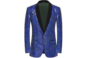 PYJTRL Men's Shiny Sequins Suit Jacket Classic Floral Suit Jacket Fashion,Suitable for Parties,Weddings,Banquets,Proms