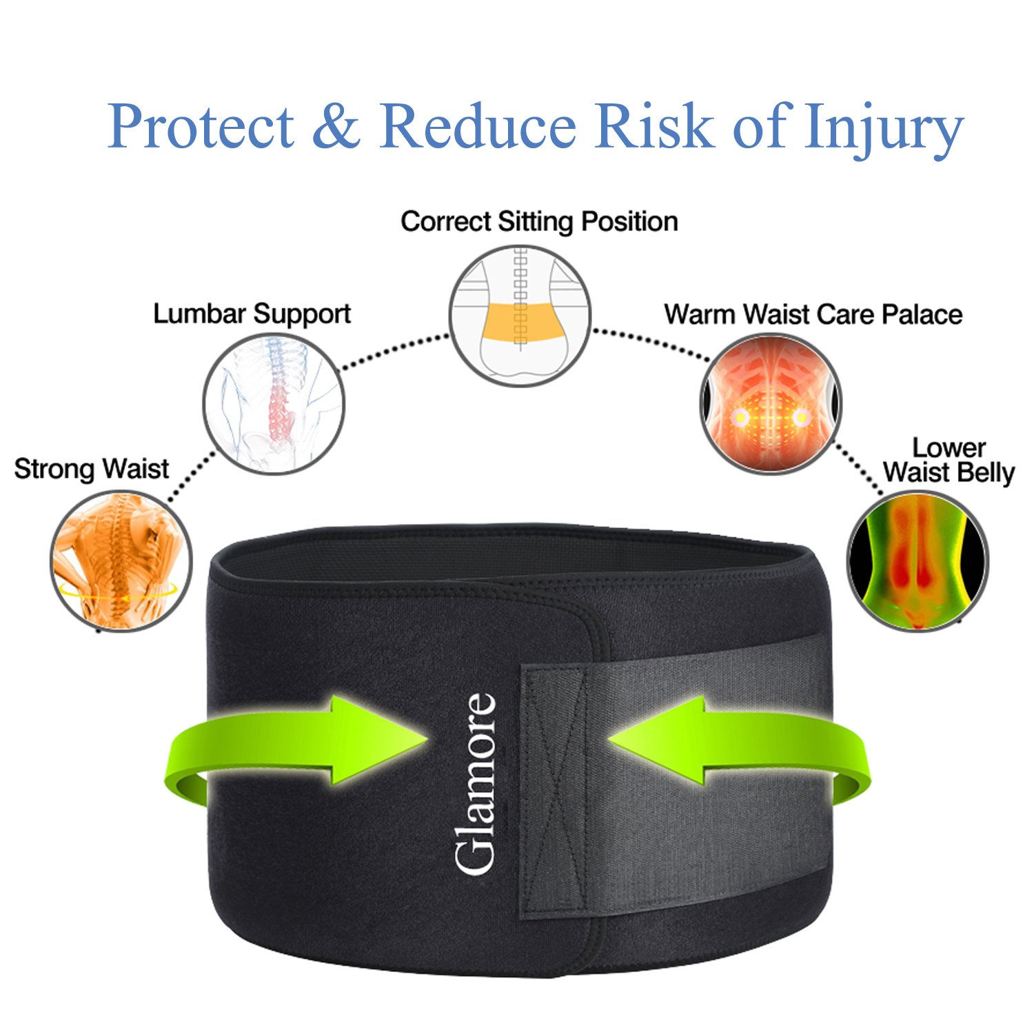 Glamore Waist Trimmer, Abdominal Fitness Workout Slimming Sweat Belt Fully Adjustable Impact Resistant Exercise Waist Trainer belts for Men and Women, Black