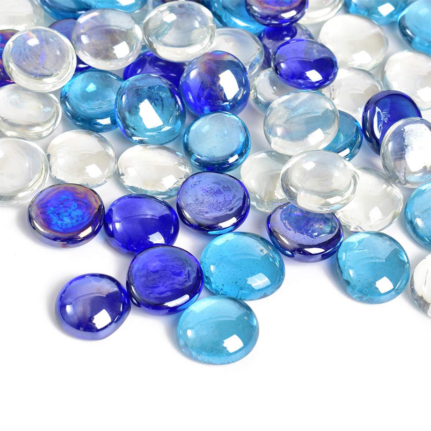 GVSAVY 200g Clear Round Glass Pebbles, Mixed Color Flat Gems, Glass Pebbles, Artificial Gemstone Decoration, Vase Filling Beads, For Aquariums, Plant Pots, Landscaping