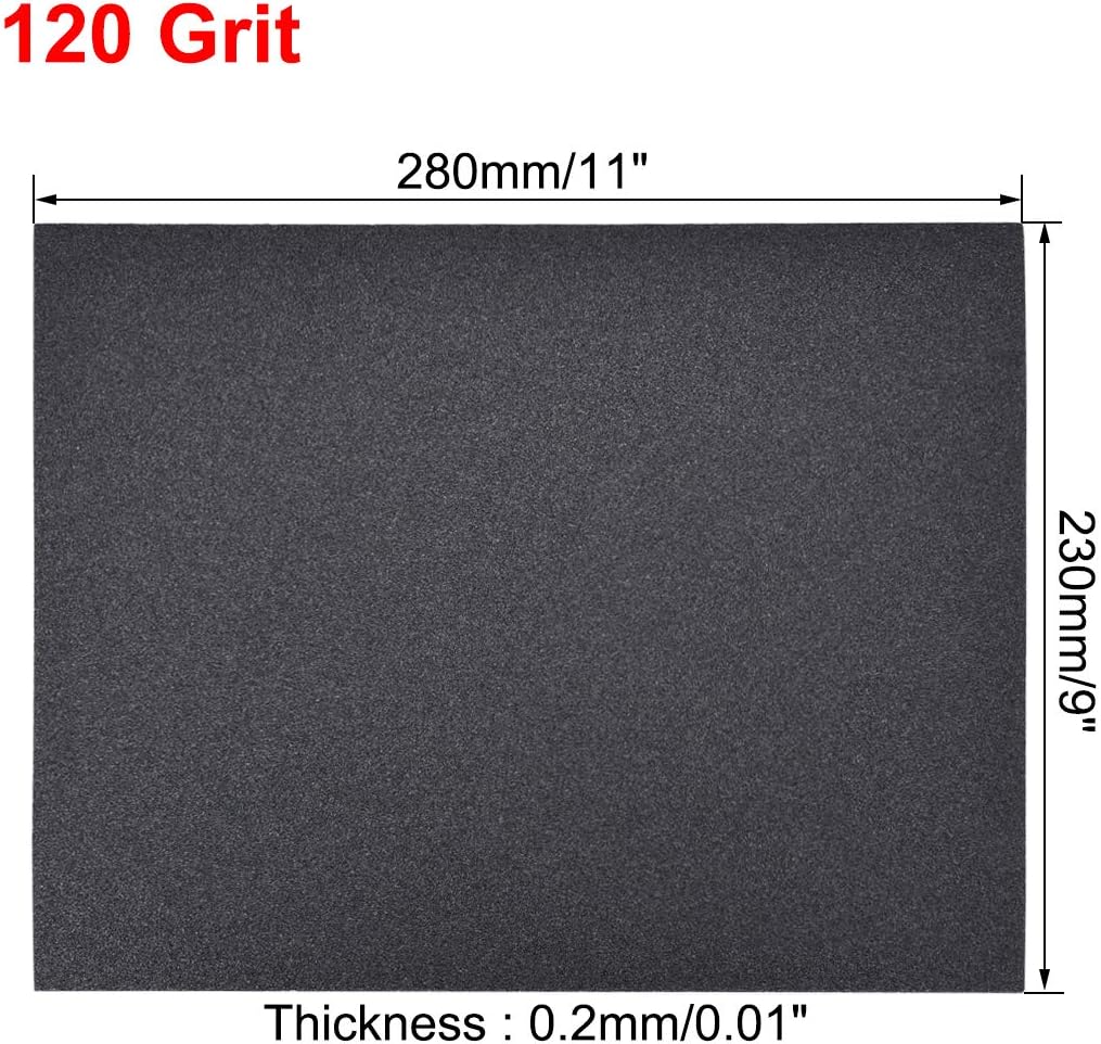sourcing map 120 Grits Sanding Sheets 9-inch x 11-inch Wet Dry Silicon Carbide Sandpaper for Wood Furniture Metal Polishing 5pcs - Image 4