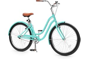 YITAHOME 24 & 26 Inch Beach Cruiser Bike, 7 Speed & Single Speed Commute Bike, Step-Through Bicycle for Adult Women & Men, Steel Frame Cruiser Bike with Full Front & Rear Fenders