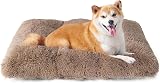 EHEYCIGA Fluffy Dog Crate Bed Large Camel 90x60x9cm Non-Slip Mat