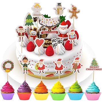 Ulikey 43 Pezzi Toppers Cupcake Natalizi Natale A Forma Di
