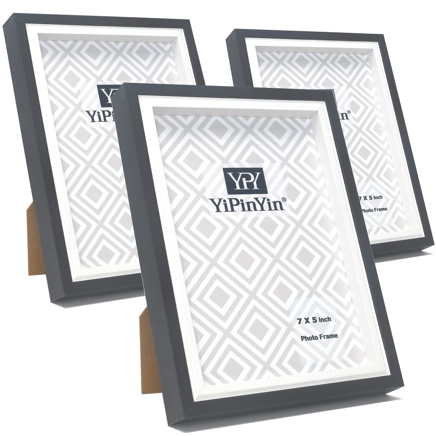 7x5 Inch Black & White TwoTone Gallery Photo Frame, 3Packs Wooden Boxed Frame Real Perspex Window Front for Tabletop or Wallmounted Oxford Premium Modern Thin Picture Frame